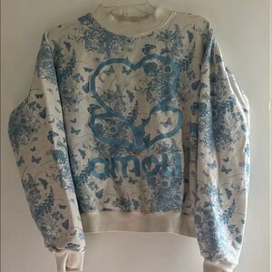 Blue and White Graphic Sweatshirt